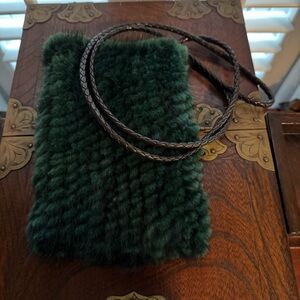 Real Mink Fur Green Mini Crossbody Bag | Braided Strap
